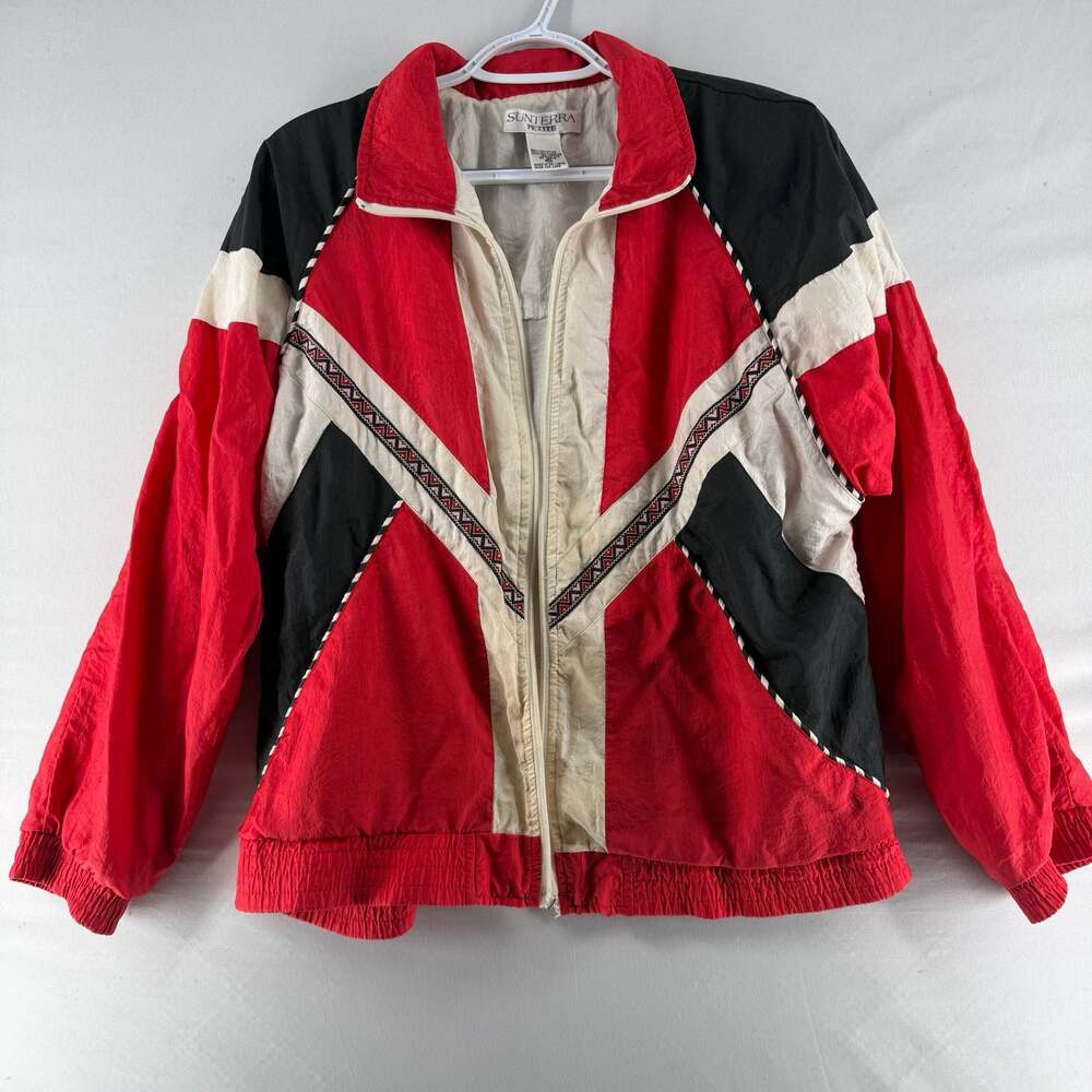 0971 PM Vintage Sunterra Petite Colorblock Full Zip Windbreaker Jacket (missing